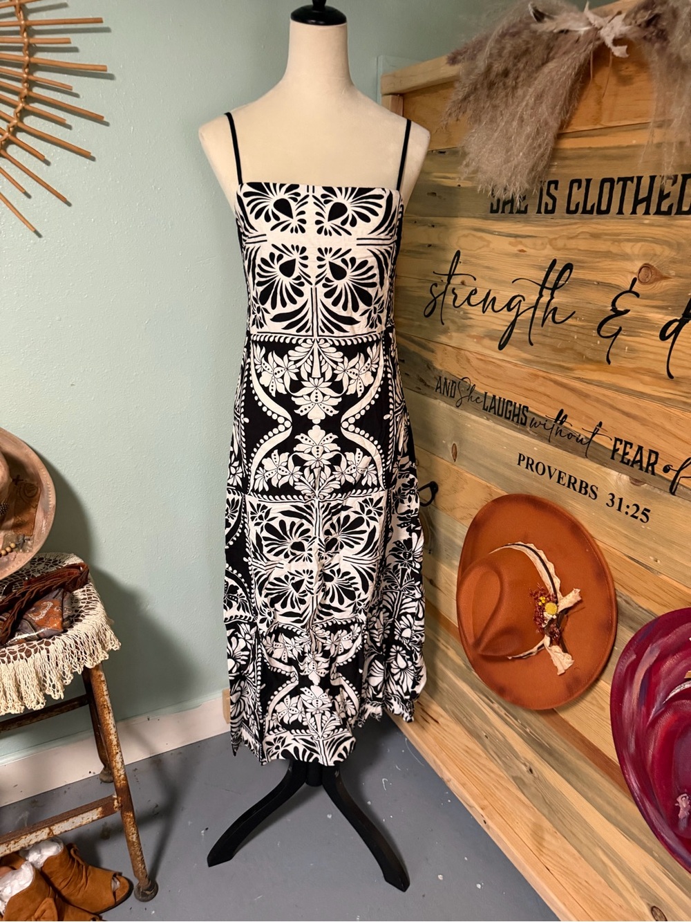 Black & White Spaghetti Strap Maxi Dress